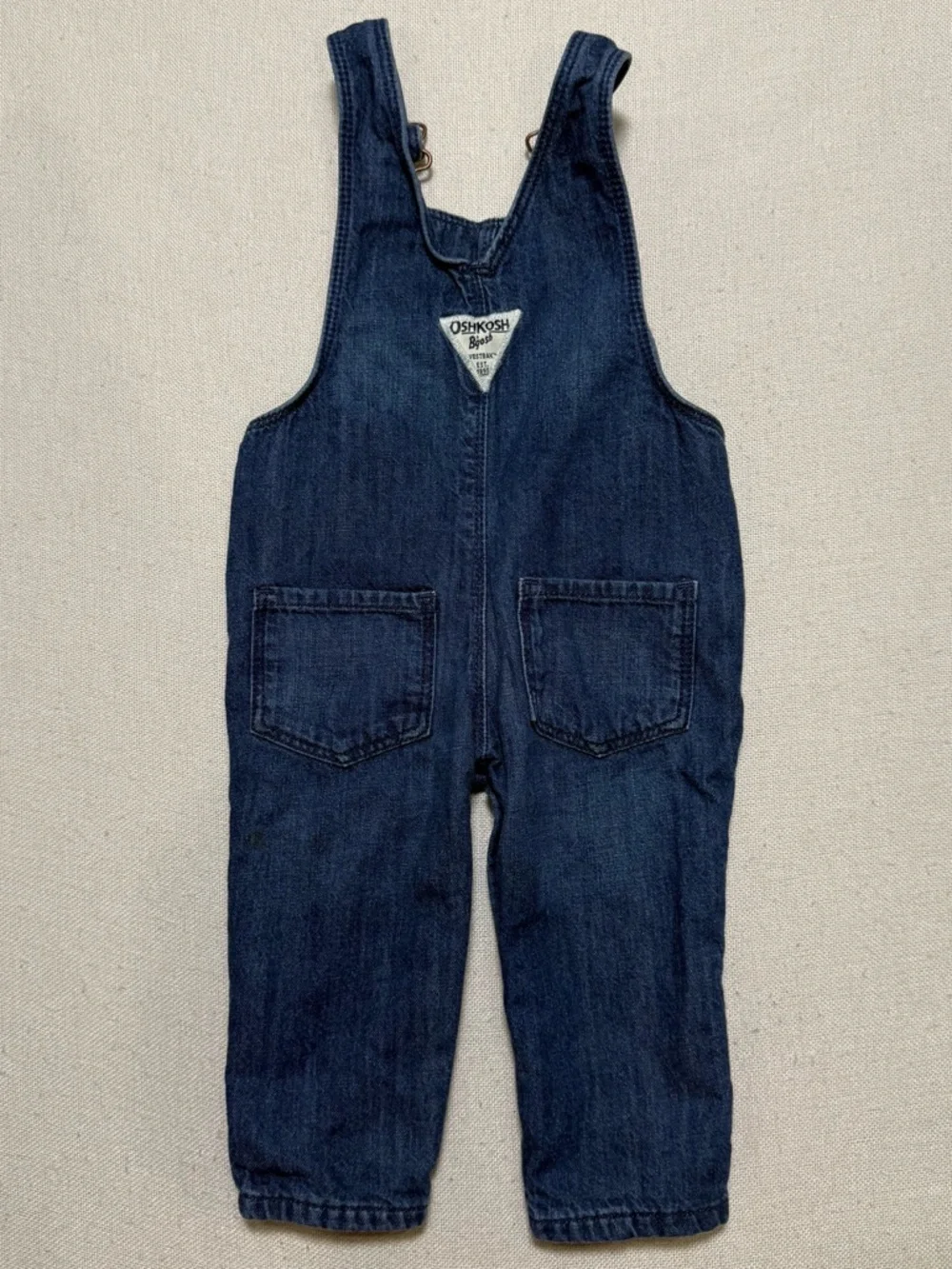 OshKosh B'gosh Plaid Flannel Lined Blue Denim Jean Overalls Star Accents Baby 9M